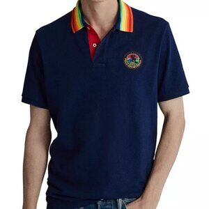 Polo Country Ralph Lauren Navy Polo Sportsman Rainbow Collar Polo Shirt - Large